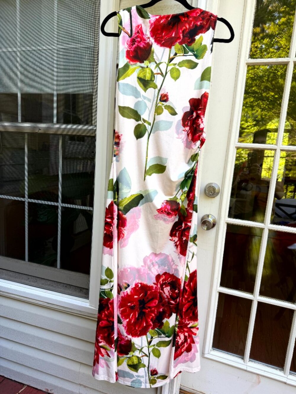 Karen Millen Rose Print Drapey Crepe Jersey Maxi Dress, Size M